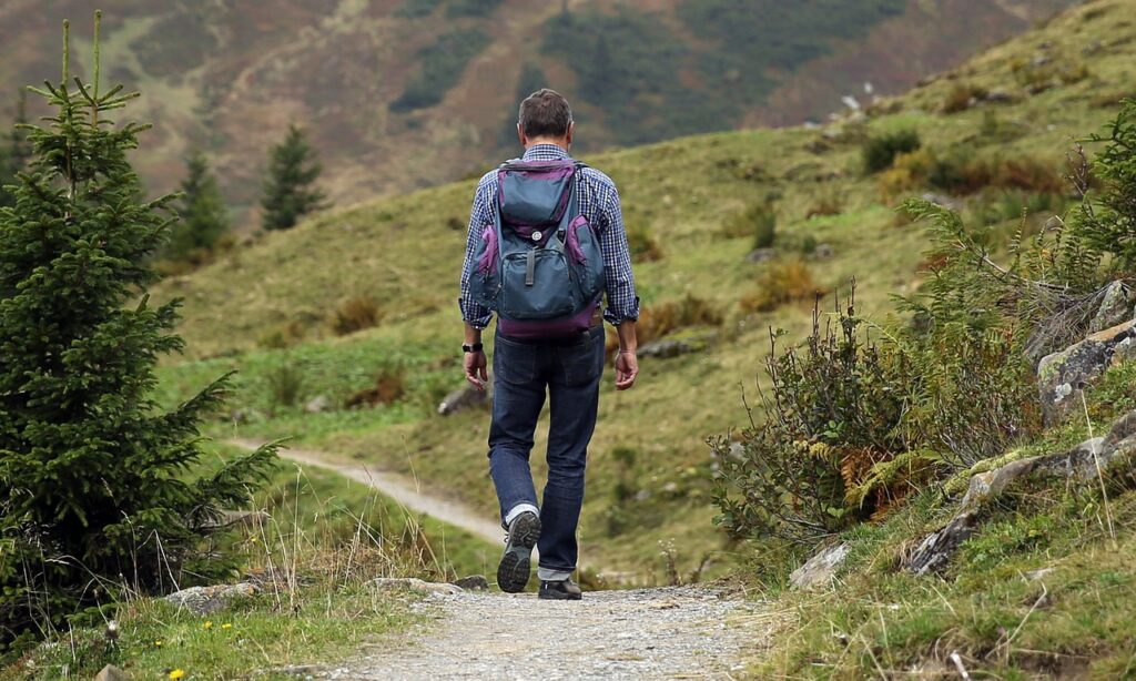 Man walking on hiking path