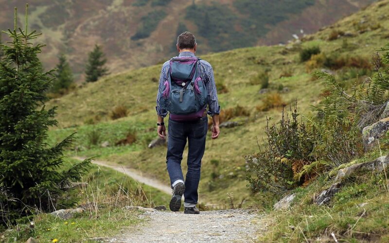 Man walking on hiking path